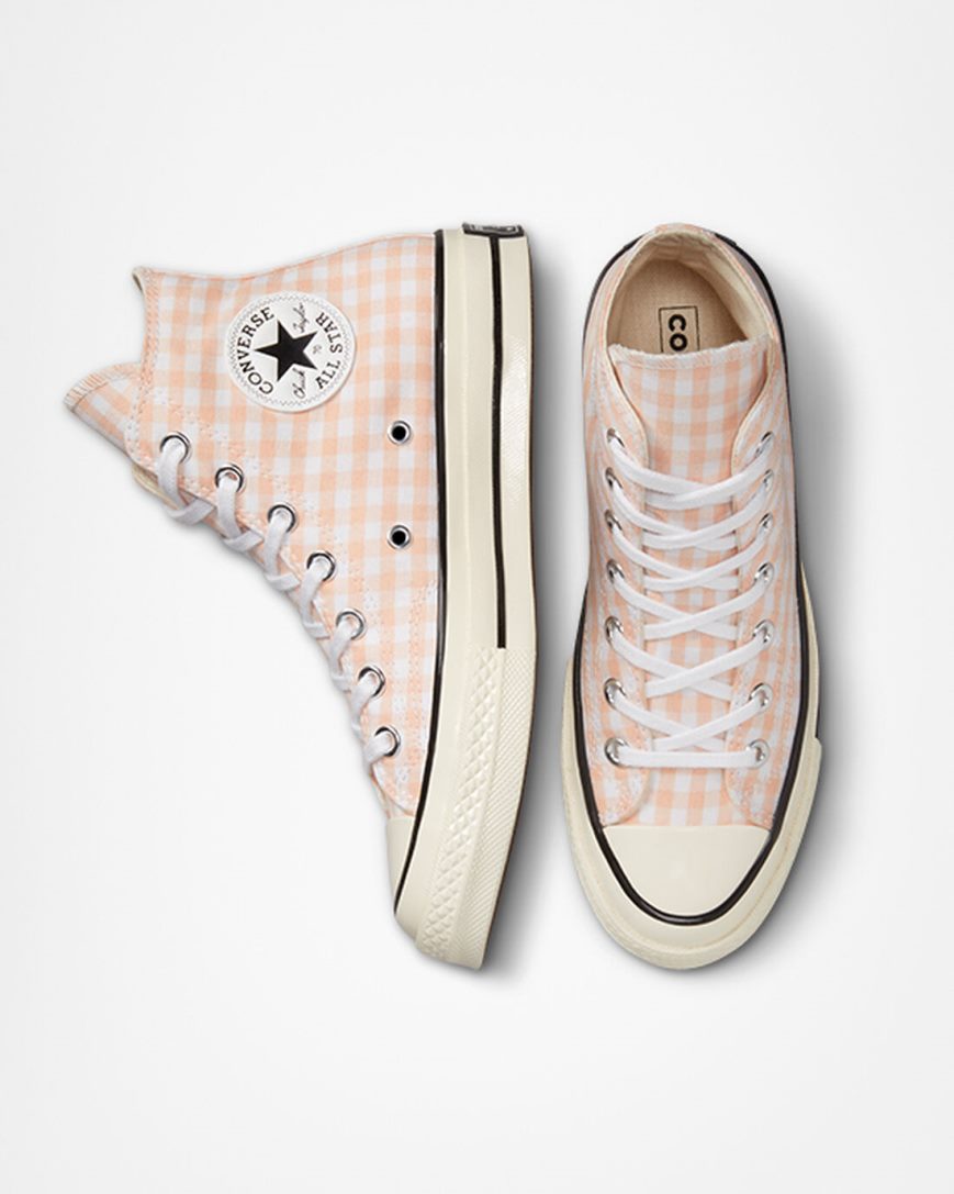 Dámské Boty Vysoké Converse Chuck 70 Gingham Koralove Bílé | CZ PUNE17